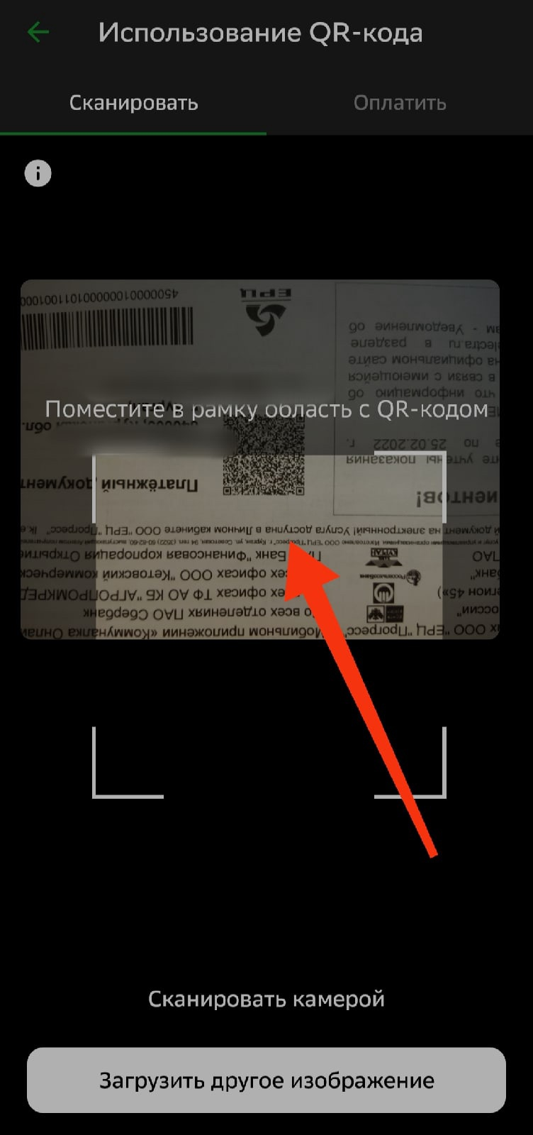 Оплата по QR выбор зоны изобаржения QR